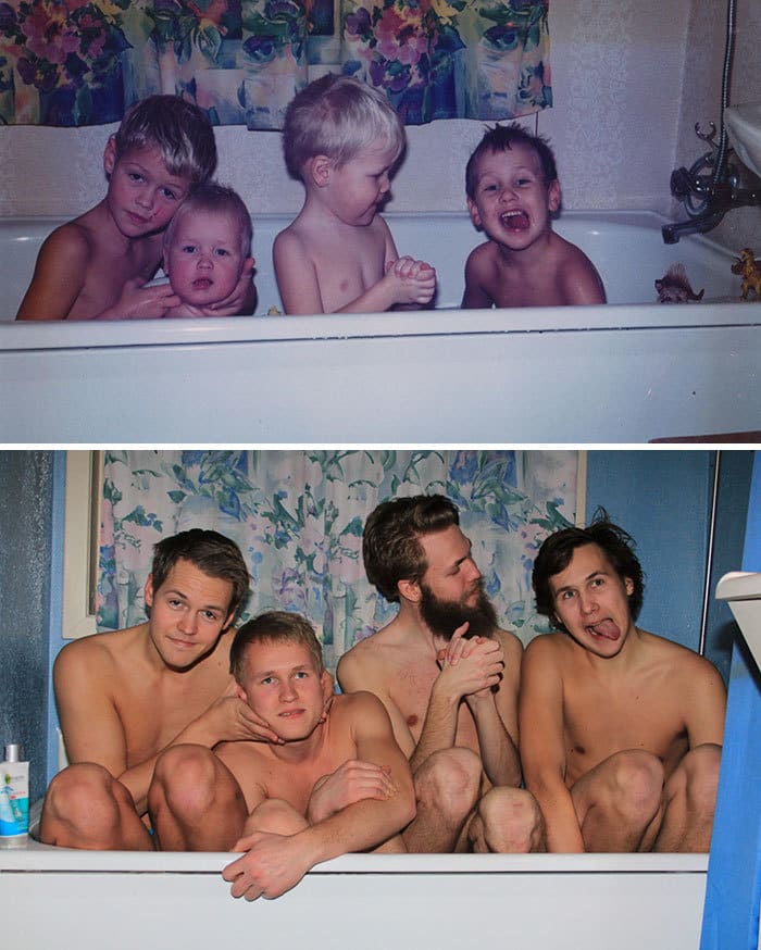 Братья и сестры повторяют фотографии из детства и это выглядит прекрасно - 17 лучших фотографий