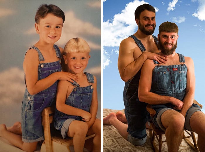 Братья и сестры повторяют фотографии из детства и это выглядит прекрасно - 17 лучших фотографий