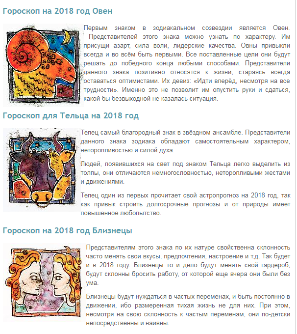 Гороскоп на 2018 год по знакам зодиака