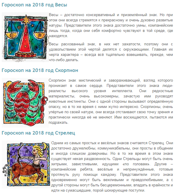 Гороскоп на 2018 год по знакам зодиака