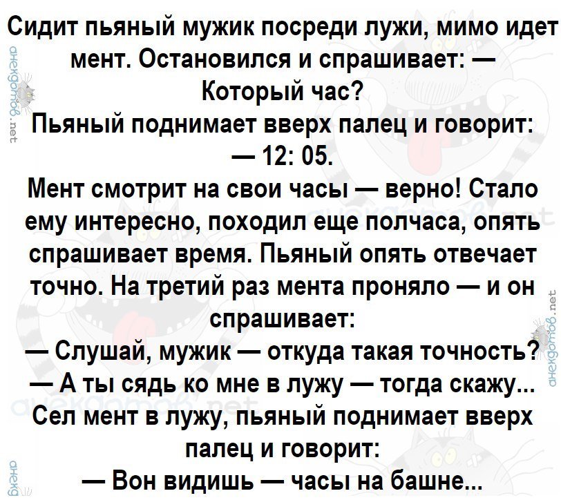 Анекдот про пьяного в луже