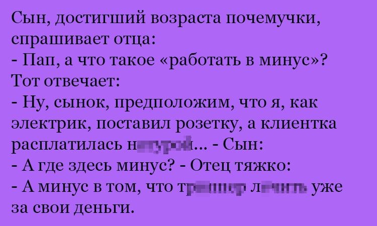 Анекдот про работу в минус